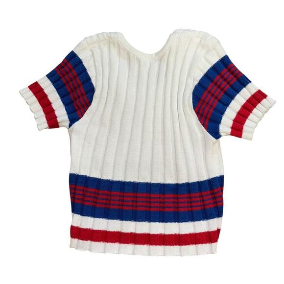 Red White Blue Preppy Americana Short Sleeve Sweater Crop Top Women’s XS/S USA - Picture 5 of 10